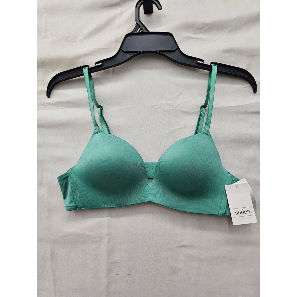 Auden Womens Push Up Wirefree Seamless Bra Green Nylon Blend Casual Size 34A